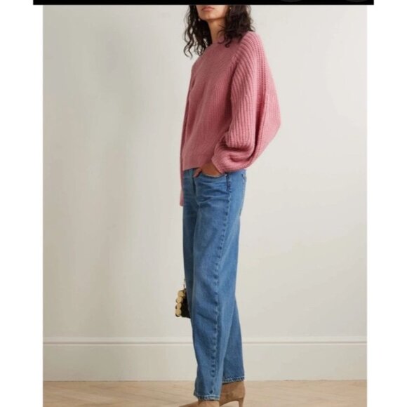 Staud Aura Pink Knit Sweater Balloon Sleeves Womens XL Soft Wool & Cotton Blend - Picture 13 of 14